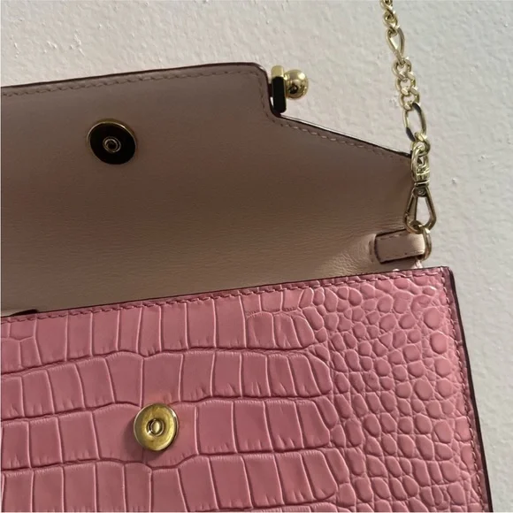 Strathberry Pink Croc-Embossed Bag with Gold Chain - Picture 7 of 15